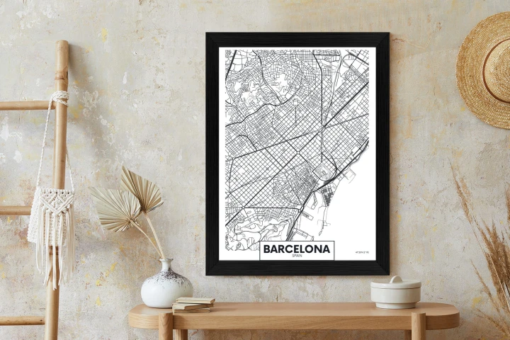 Plakat Czarno-Biała Mapa Barcelony