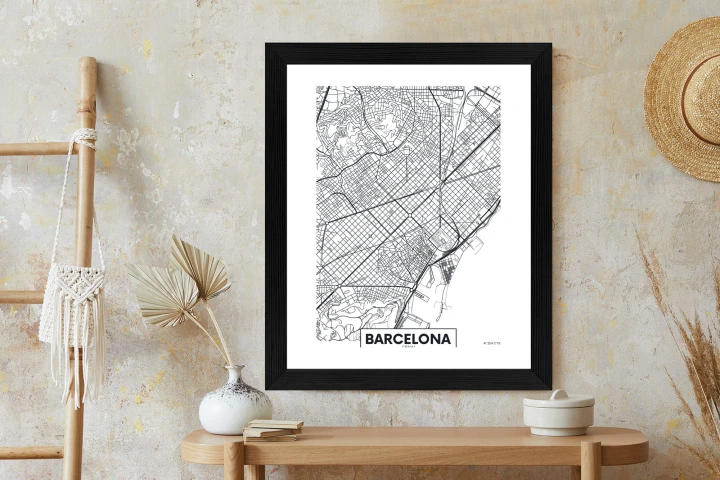 Plakat Czarno-Biała Mapa Barcelony
