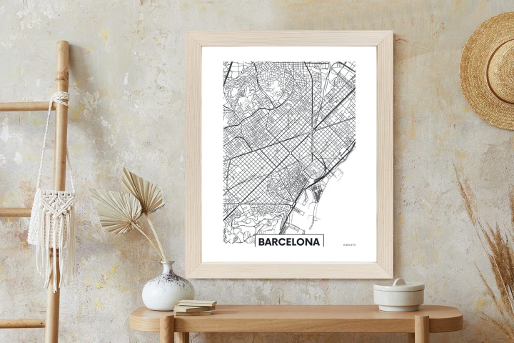 Plakat Czarno-Biała Mapa Barcelony