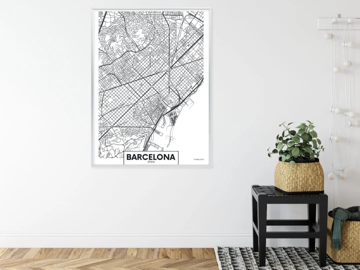 Plakat Czarno-Biała Mapa Barcelony