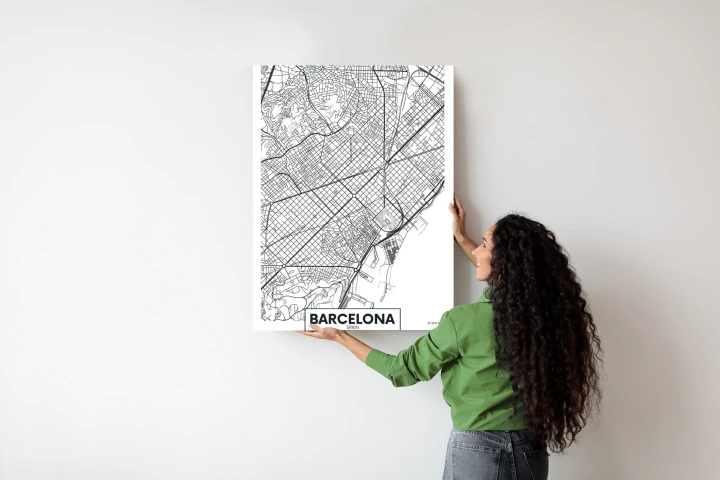 Plakat Czarno-Biała Mapa Barcelony