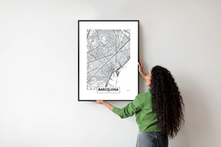 Plakat Czarno-Biała Mapa Barcelony
