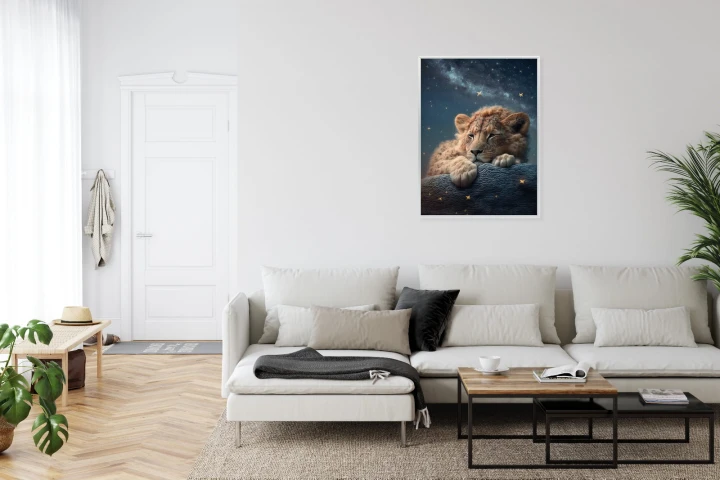 Plakat Śpiący Lew I Nocne Niebo