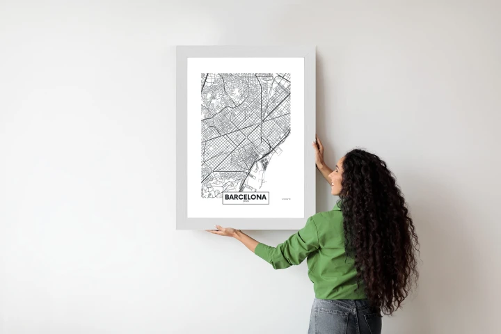 Plakat Czarno-Biała Mapa Barcelony
