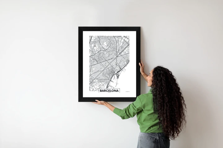 Plakat Czarno-Biała Mapa Barcelony