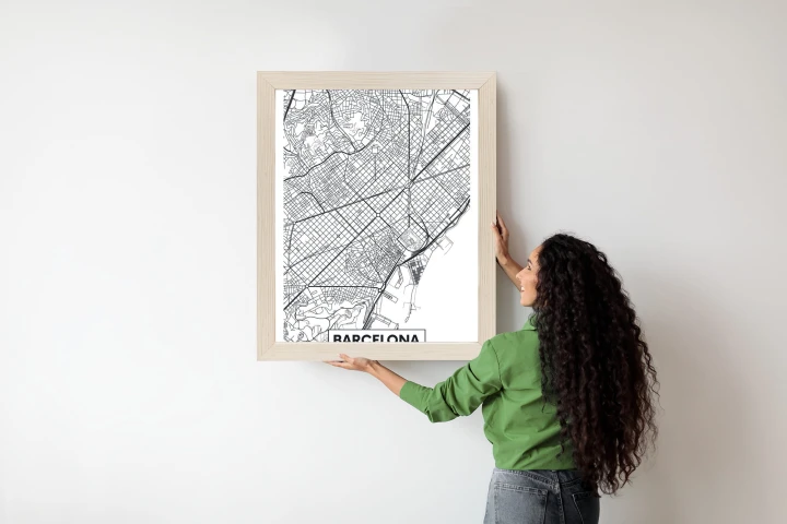 Plakat Czarno-Biała Mapa Barcelony