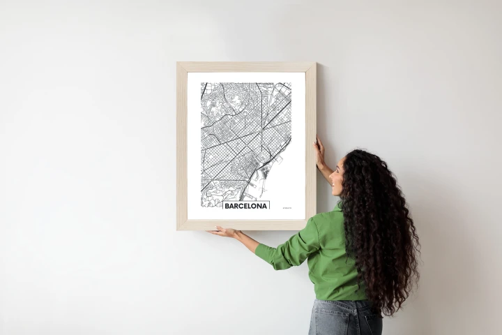 Plakat Czarno-Biała Mapa Barcelony