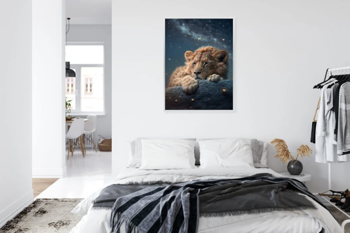 Plakat Śpiący Lew I Nocne Niebo