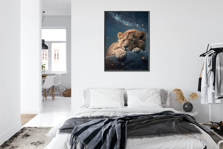 Plakat Śpiący Lew I Nocne Niebo