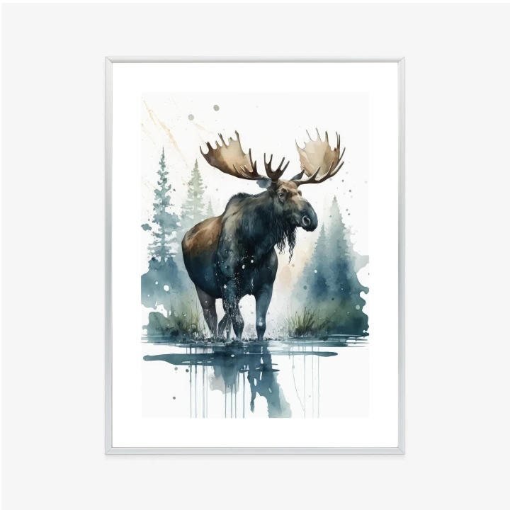 Plakat Łoś Malowany Akwarelami