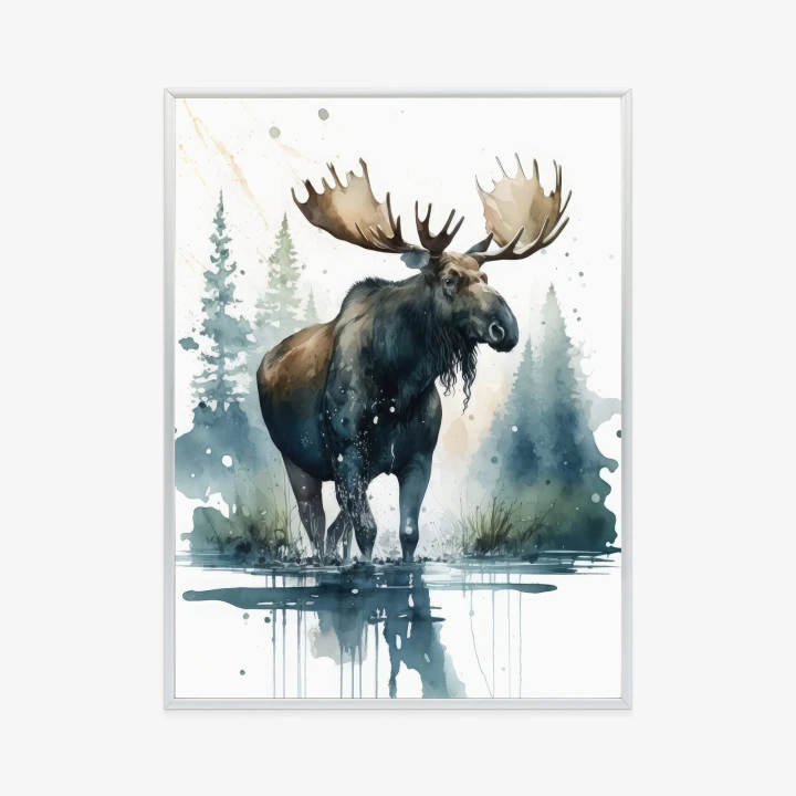 Plakat Łoś Malowany Akwarelami