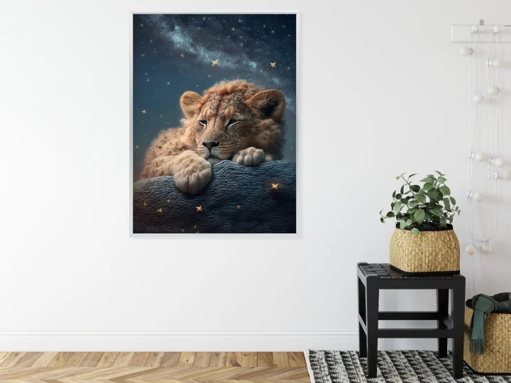 Plakat Śpiący Lew I Nocne Niebo