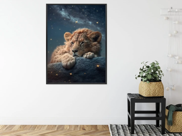Plakat Śpiący Lew I Nocne Niebo