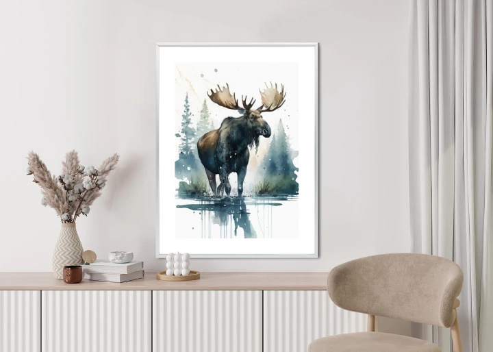 Plakat Łoś Malowany Akwarelami