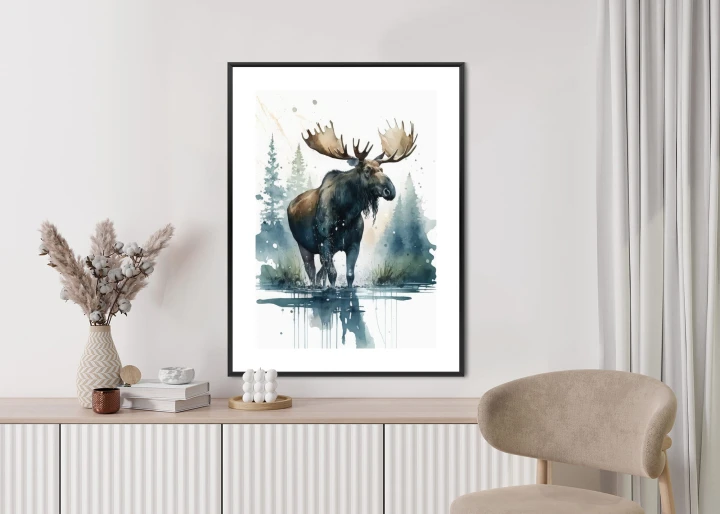 Plakat Łoś Malowany Akwarelami