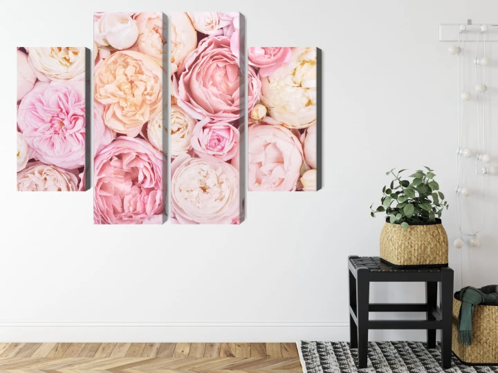 Obraz Wieloczęściowy Kwitnące Kwiaty W Pastelowych Kolorach