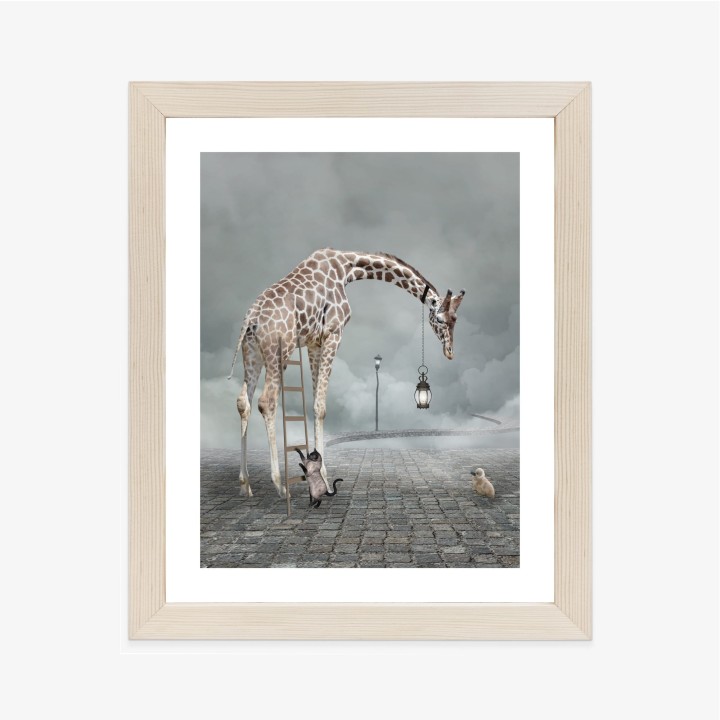 Plakat Surrealistyczna Żyrafa Kot Drabina I Lampa