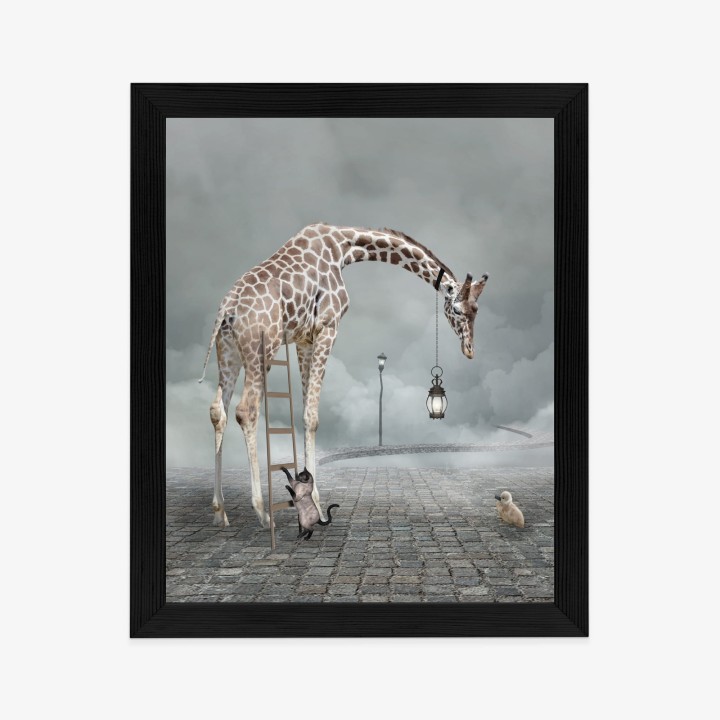 Plakat Surrealistyczna Żyrafa Kot Drabina I Lampa