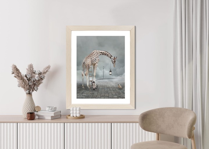 Plakat Surrealistyczna Żyrafa Kot Drabina I Lampa