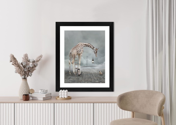 Plakat Surrealistyczna Żyrafa Kot Drabina I Lampa
