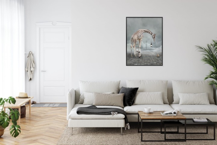 Plakat Surrealistyczna Żyrafa Kot Drabina I Lampa