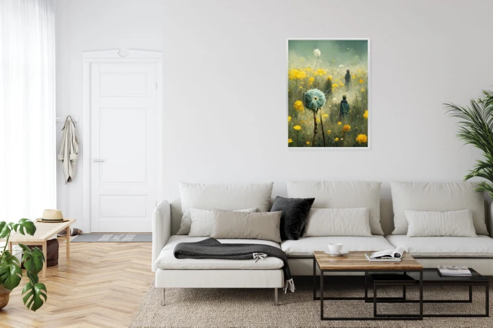 Plakat Ludzie Spacerujący Na Żółtej Łące