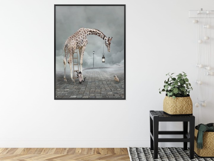 Plakat Surrealistyczna Żyrafa Kot Drabina I Lampa
