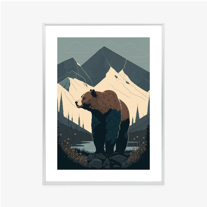 Plakat Niedźwiedź W Górach Na Ilustracji