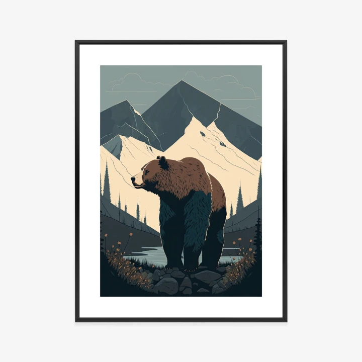 Plakat Niedźwiedź W Górach Na Ilustracji