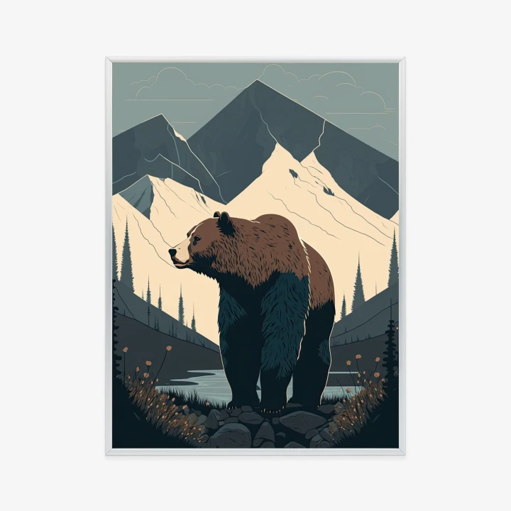 Plakat Niedźwiedź W Górach Na Ilustracji