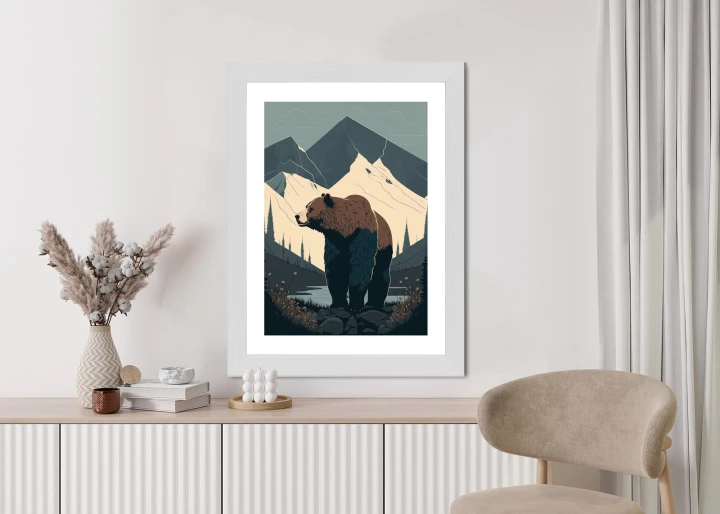 Plakat Niedźwiedź W Górach Na Ilustracji