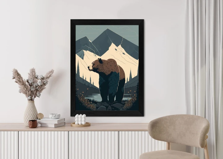 Plakat Niedźwiedź W Górach Na Ilustracji