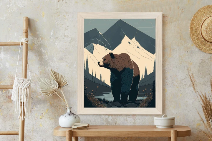 Plakat Niedźwiedź W Górach Na Ilustracji