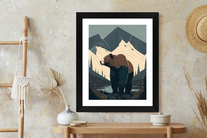 Plakat Niedźwiedź W Górach Na Ilustracji