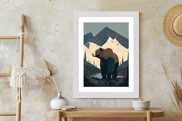 Plakat Niedźwiedź W Górach Na Ilustracji