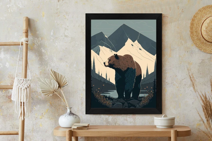 Plakat Niedźwiedź W Górach Na Ilustracji