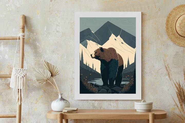 Plakat Niedźwiedź W Górach Na Ilustracji