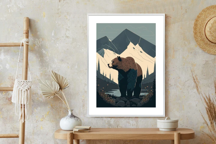 Plakat Niedźwiedź W Górach Na Ilustracji