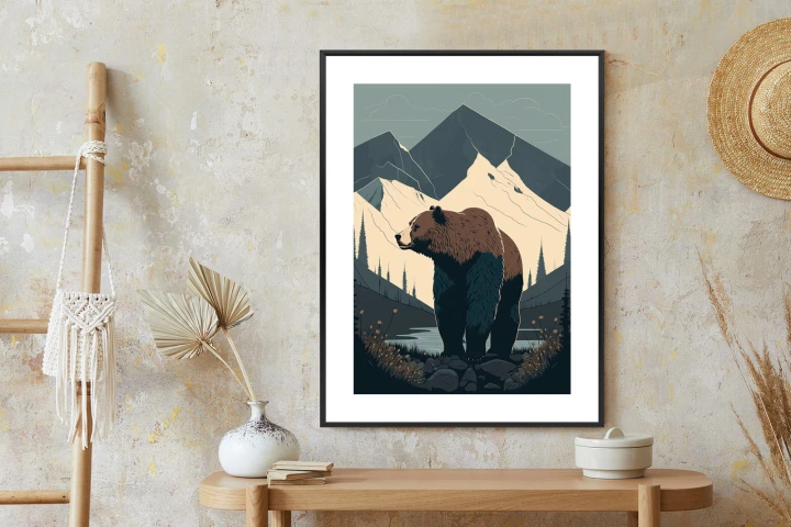 Plakat Niedźwiedź W Górach Na Ilustracji