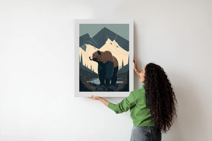 Plakat Niedźwiedź W Górach Na Ilustracji