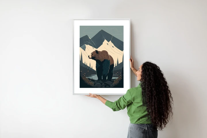 Plakat Niedźwiedź W Górach Na Ilustracji