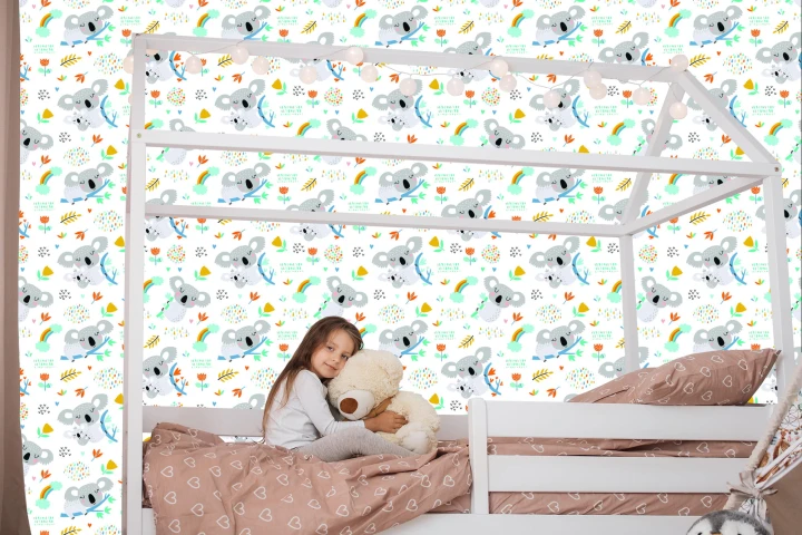 Tapeta Dla Chłopca, Koala, Tęcza, Chmury, Kwiaty