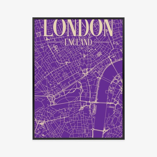 Plakat Centrum Londynu Na Fioletowej Mapie