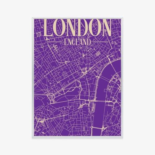 Plakat Centrum Londynu Na Fioletowej Mapie