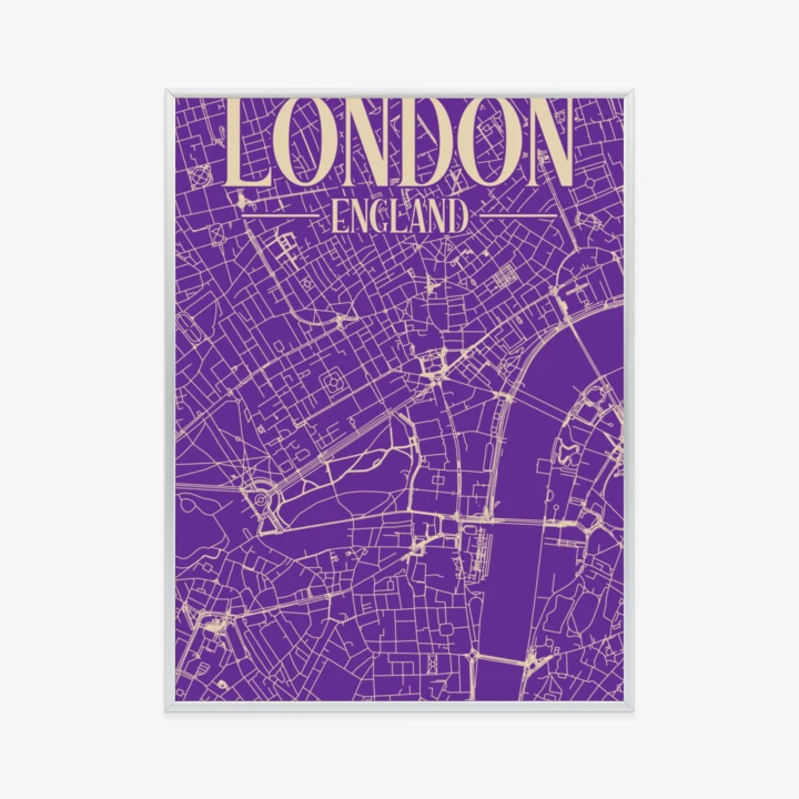 Plakat Centrum Londynu Na Fioletowej Mapie