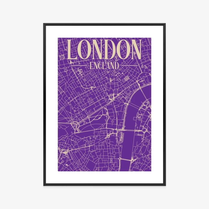 Plakat Centrum Londynu Na Fioletowej Mapie