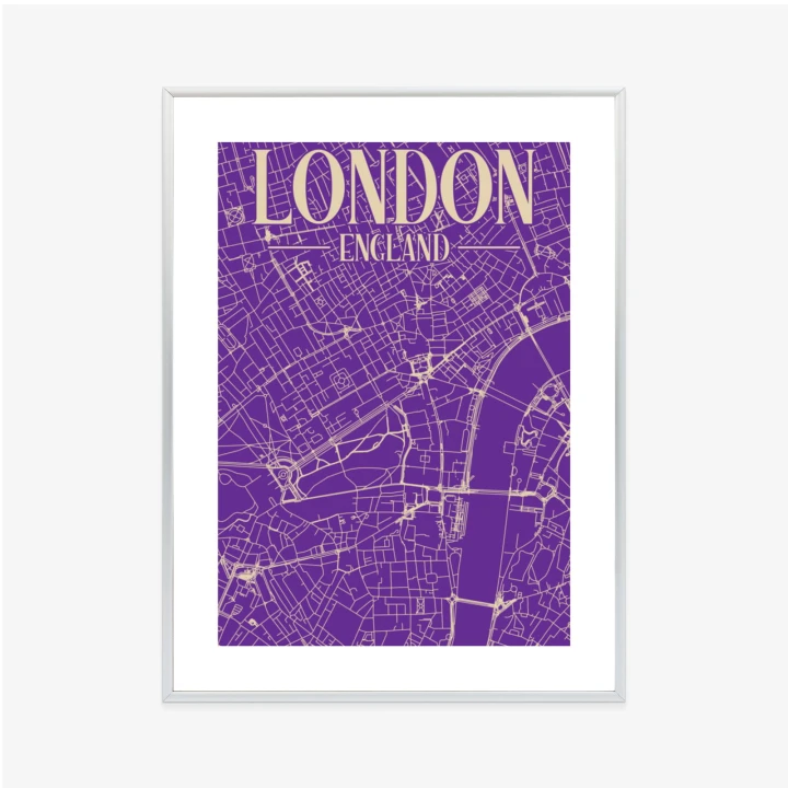 Plakat Centrum Londynu Na Fioletowej Mapie