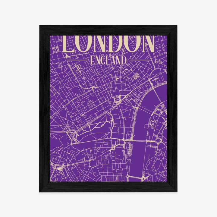 Plakat Centrum Londynu Na Fioletowej Mapie