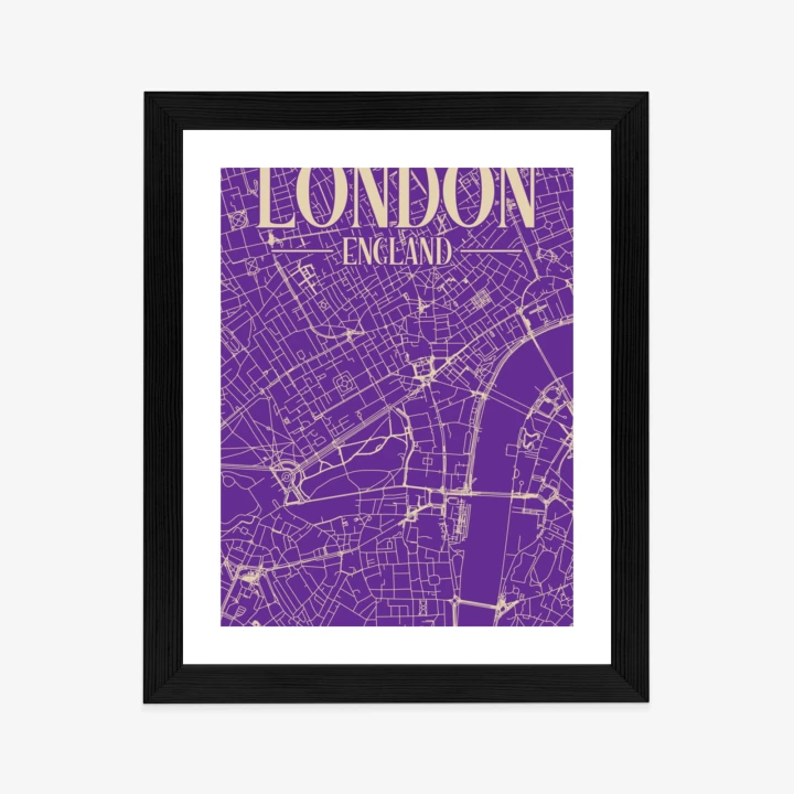 Plakat Centrum Londynu Na Fioletowej Mapie