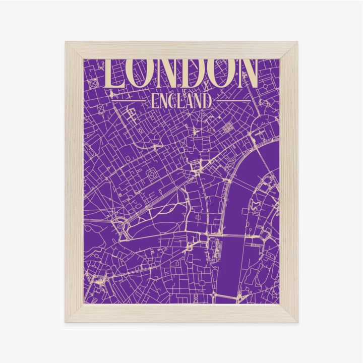 Plakat Centrum Londynu Na Fioletowej Mapie